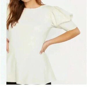 ELOQUII Ivory White Puff Sleeve Peplum Blouse Women Blouse Top Plus NWT Size 22